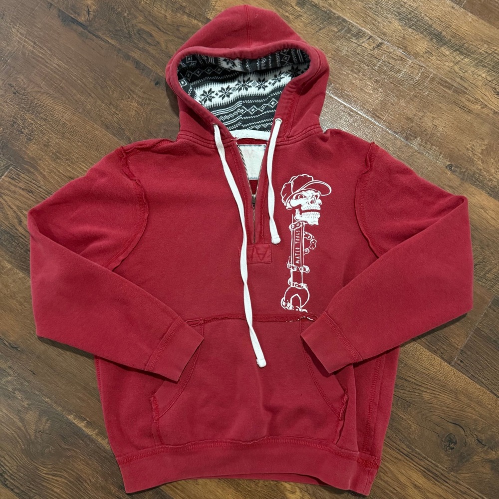 MV Sport Matco Tools Skull Wrench Hoodie Red Quarter Zip Sweatshirt Mens L